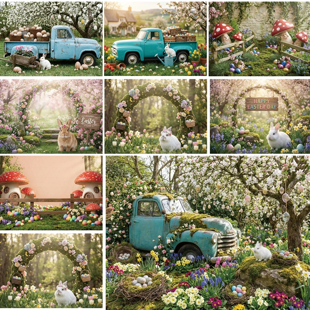 

MOON.QG Easter Garden Background Garland Forest Eggs Backdrop Kids Accessories Shooting Props Poster Festival Photocall Props
