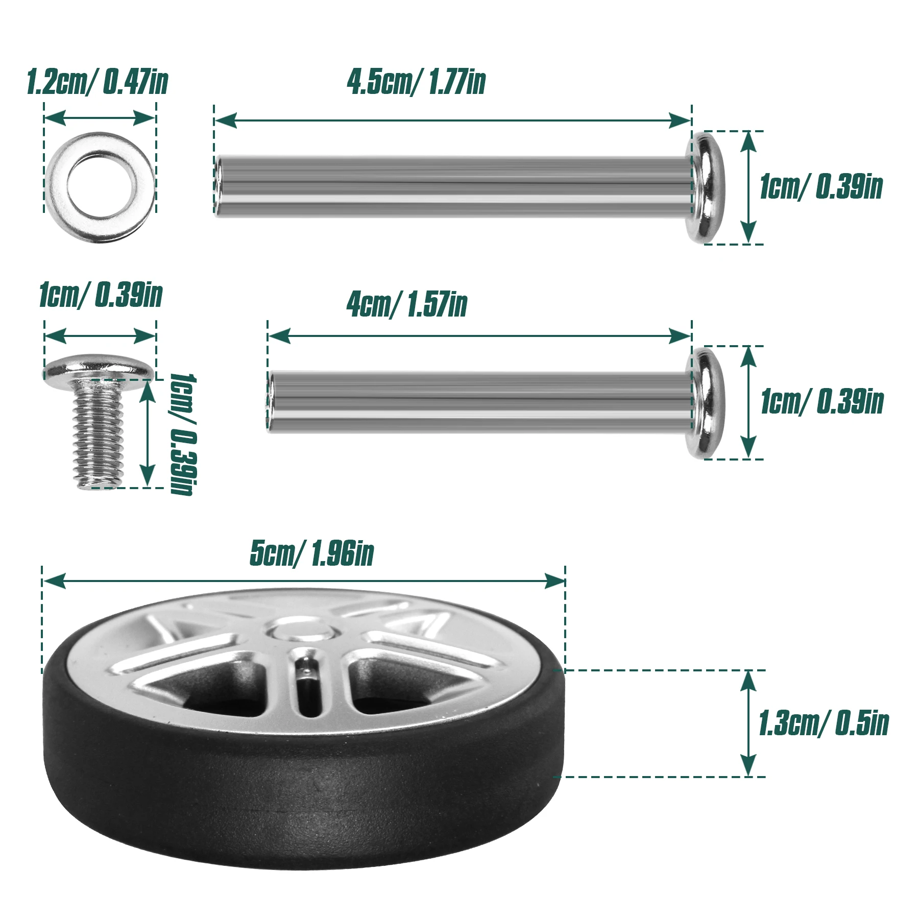 8pcs Ezüst- Poggyász Kerék Kicserélés vel csavaros utazási Poggyász wheels Kicserélés Koffer alkatrészek 50mm axles Csaputánfutás Kerék javító