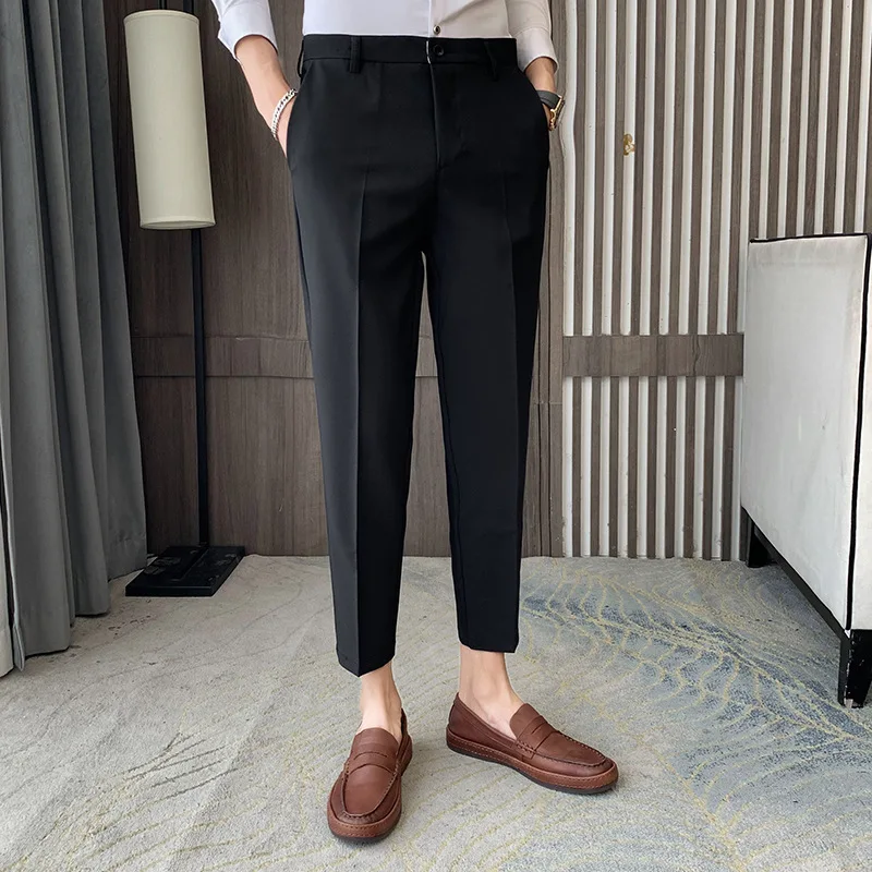 Korean Version Slim Fit Men's Elastic Cropped Trousers with A Drooping Feel and Tapered Legs for Men's Pants Trend