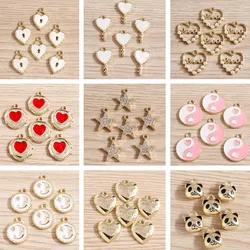 8pcs Cute Crystal Star Moon Love Heart Charms for Jewelry Making Alloy Key Animal Bear Charms Pendant for DIY Earrings Necklaces