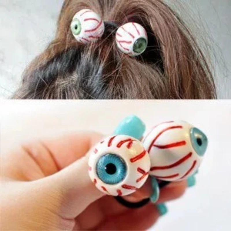 Harajuku Eyeball Hair Ties & Clips Creepy Cute Kawaii Gothic Halloween Party Cosplay Hair Accessories Eye Ball Scrunchies Gift