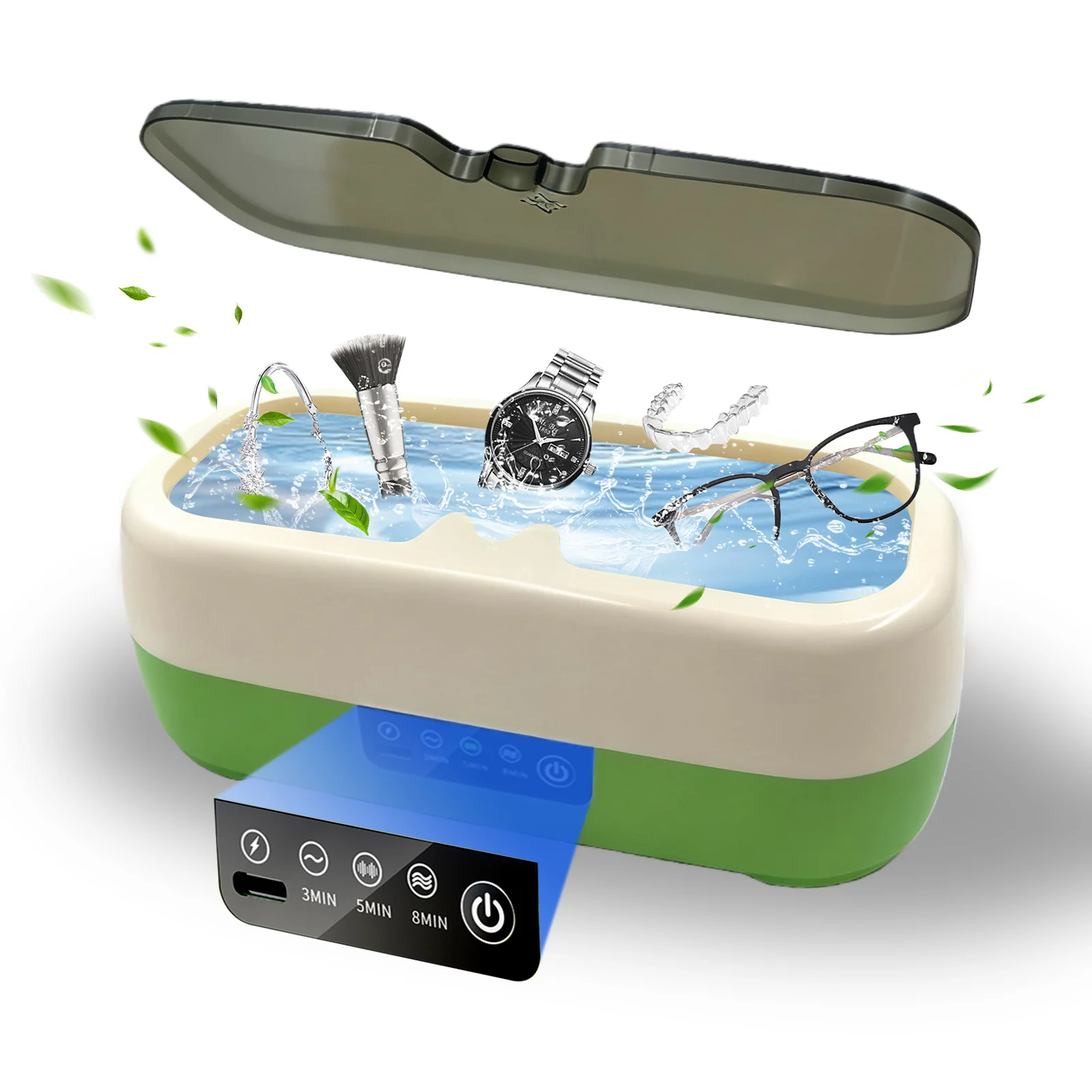 ONEKA Automatic Vibration Cleaners 3 Modes Cleaning Machine Smart Timing for Jewelry/Watch Band/Makeup Tool/Eyeglasses