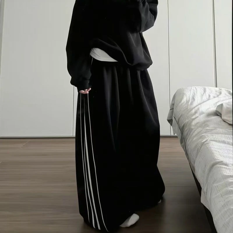 الأمريكية شريط Sweatpants النساء الشتاء سميكة عالية الخصر الشارع الشهير فضفاض Mujer سراويل للجري Y2K الهيب هوب الشرير مستقيم بنطلون