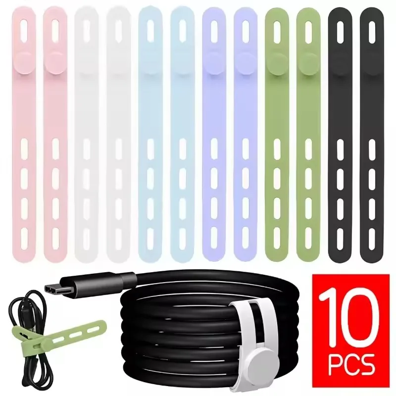 Organizador de cabos de mesa, laços de cabo de silicone reutilizáveis, clipes de gerenciamento de fio para fone de ouvido, cabos usb, tiras de linha de mouse