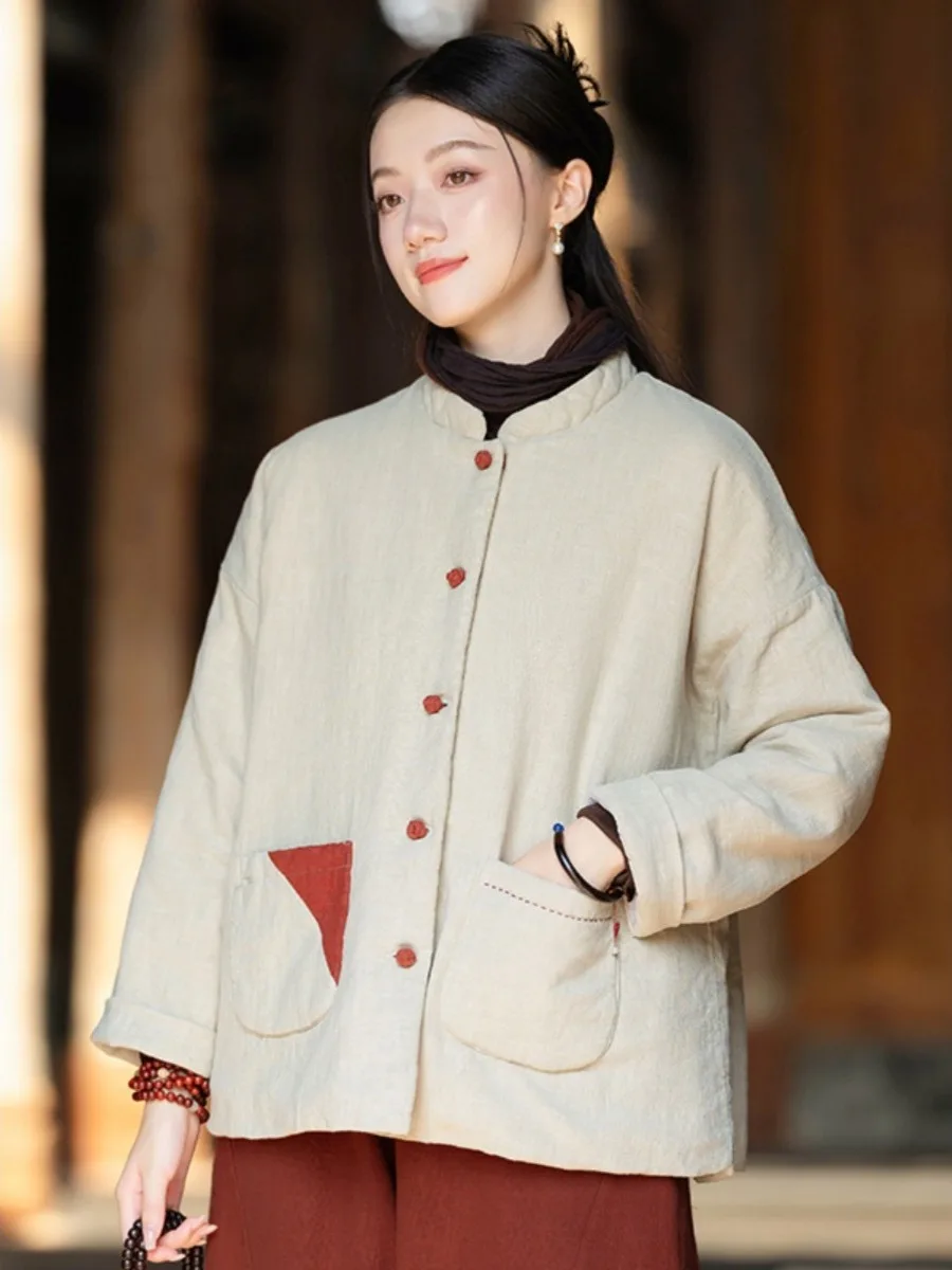 

Autumn Winter Thiened Cotton Linen Jaet Zen Sle Buddha Series Women's Clothing Cotton Linen Coat Temple Buddha Worip ...