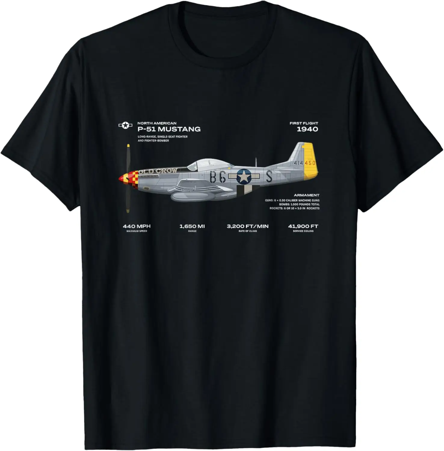 

P-51 Mustang WWII Aeroplane Historical Warbird Fighter T-Shirt Short Sleeve Casual 100% Cotton Shirt