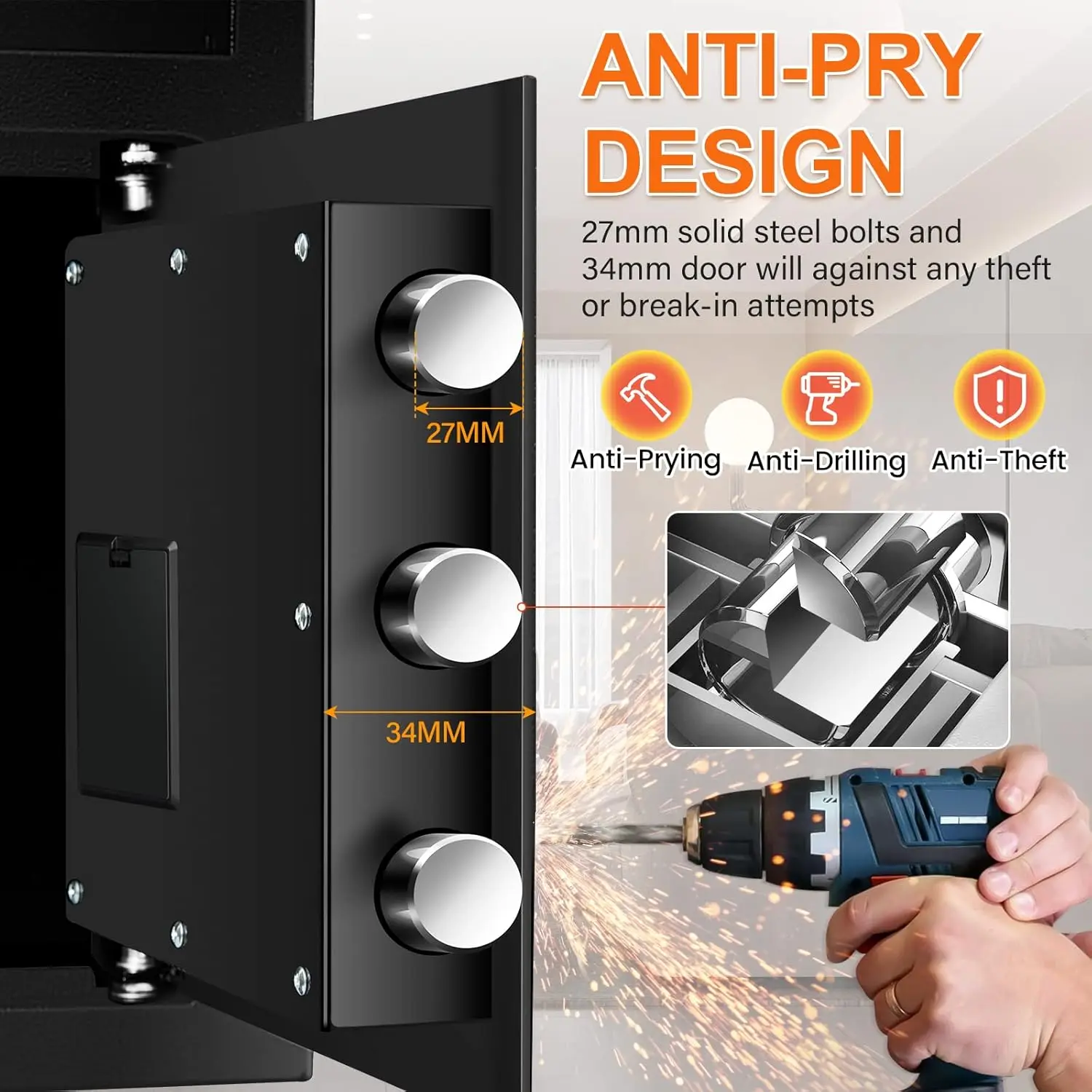 2.8 Cuft Depository Safe with Drop Slot, Anti-Theft Cash Drop Safe with Digital Keypad, Heavy Duty Drop Slot Safes with LCD Disp