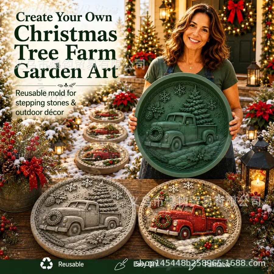 Imagen 3: Molde de silicona reutilizable para adoquines de jardín navideños, molde de cemento para bricolaje, adorno para camino de jardín, suministros para manualidades de Papá Noel