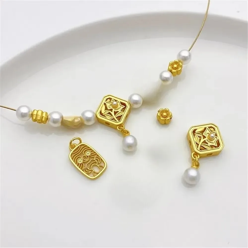 18K gouden holle vierkante bloem kraal hanger DIY armband ketting sieraden materiaal accessoires