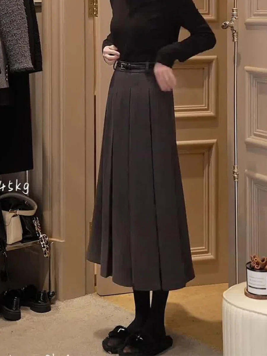 

Юбка-миди плиссе Oajer Flagip Store для женщин, весна-осень, А-силуэт, с высокой талией, повседневная, из полиэстера