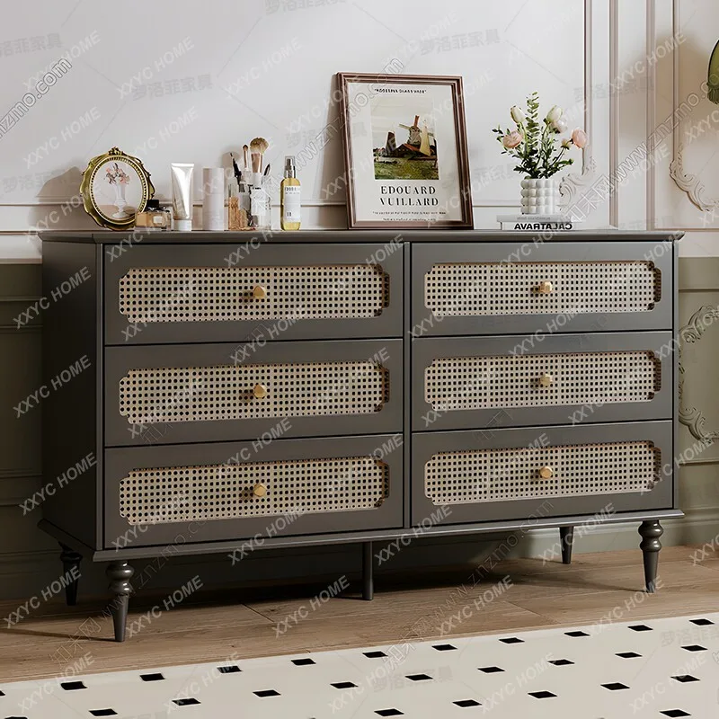 medieval style solid wood rattan cabinet, living room storage locker against the wall