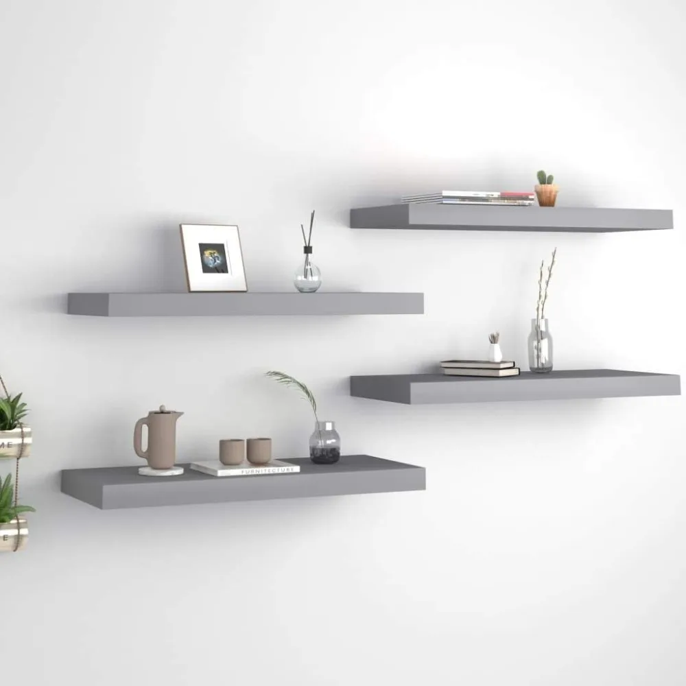 

Floating Wall Shelves 4 pcs Gray 23.6"x9.3"x1.5" MDF, Kitchen Wall Cabinet, Floating Bookshelf, CD Wall Shelf, Floating Shelves