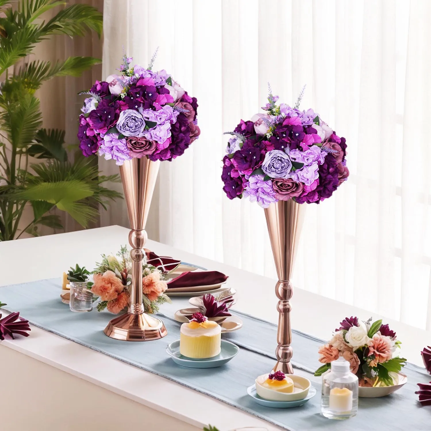 Uflower 35cm Purple Rose Hydrangea Table Centerpiece Floral Ball Wedding Table Deor Flower Arrangement Party Stage Props Display