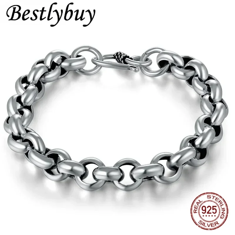 

new 925 Sterling Silver Created Male Interlocking Bracelet Bangles Domineering Thai Vintage Biker Men Fashion Charms Jewelry