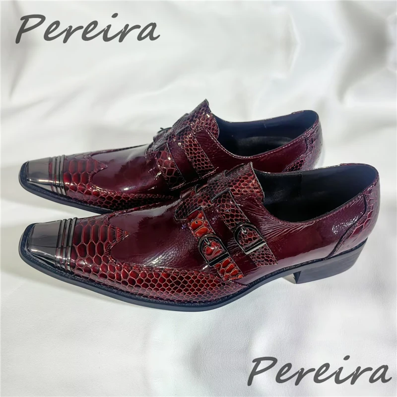 Iron Pointed Toe Double Buckle Formal Shoes for Men British Style Genuine Leather Handmade Loafers Trendy Party Wedding Shoes