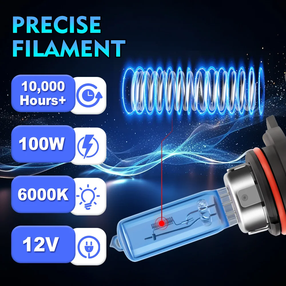 H7 H4 H11 5202 H1 HB3 HB4 H13 6000K Weiße Halogen-Scheinwerferlampen 100W Hochleistungs-Nebelscheinwerferlampe H8 H9 9007 880 Autolampe 2er-Pack – Detail 8