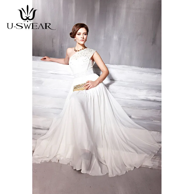 Classic Ivory Evening Dresses One-Shoulder Sleeveless Prom Dresses Lace Beading Women Long Evening Gown Robe De Soiree