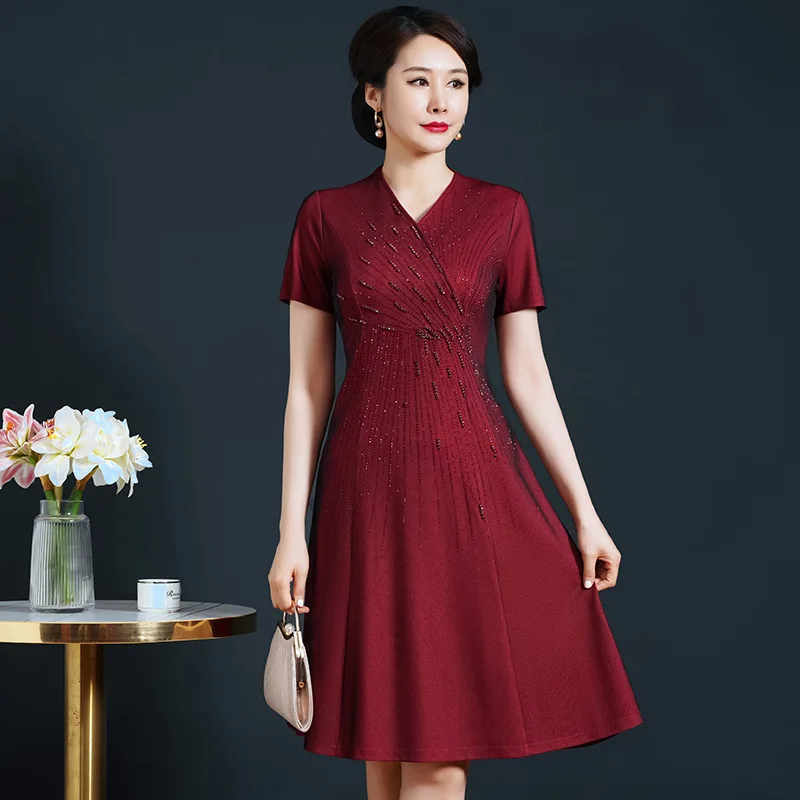 

Yourqipao Summer High-end Red Medium Cheongsam Retro Fashion Beading Qipao Mother Chinese Style Wedding Dress for Noble Women