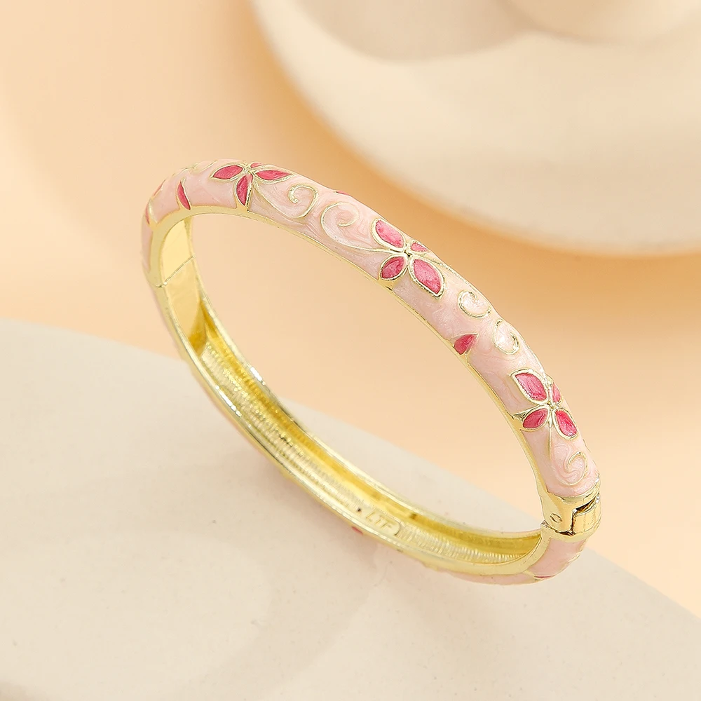 Fashion style gold plated flower pattern enamel cloisonne bracelet bangle jewelry gift item for girls women