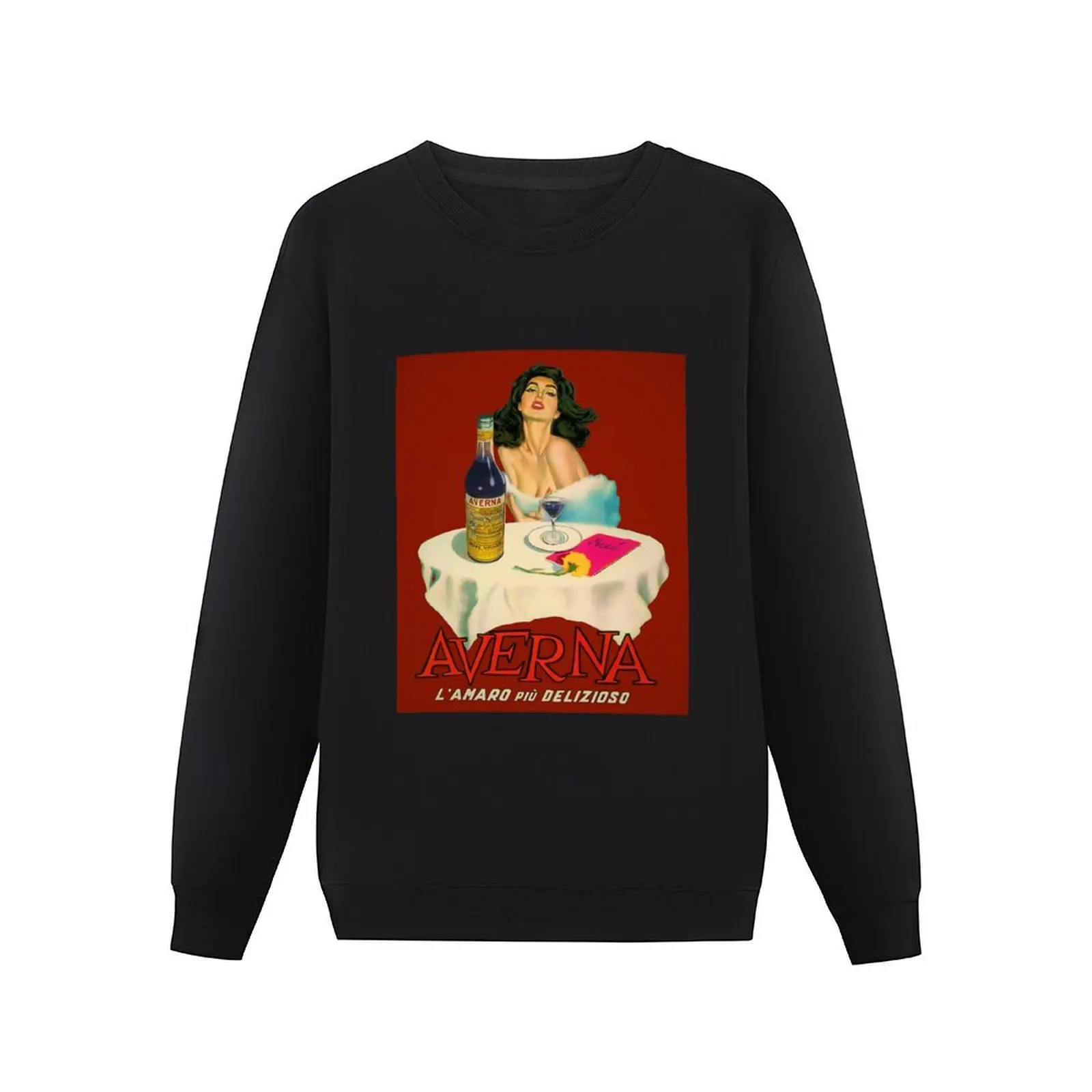 Vintage Italian liqueur Averna Amaro Sicilia aperitif alcoholic bevarage advertising brunette sitting at cafe ta Pullover Hoodie