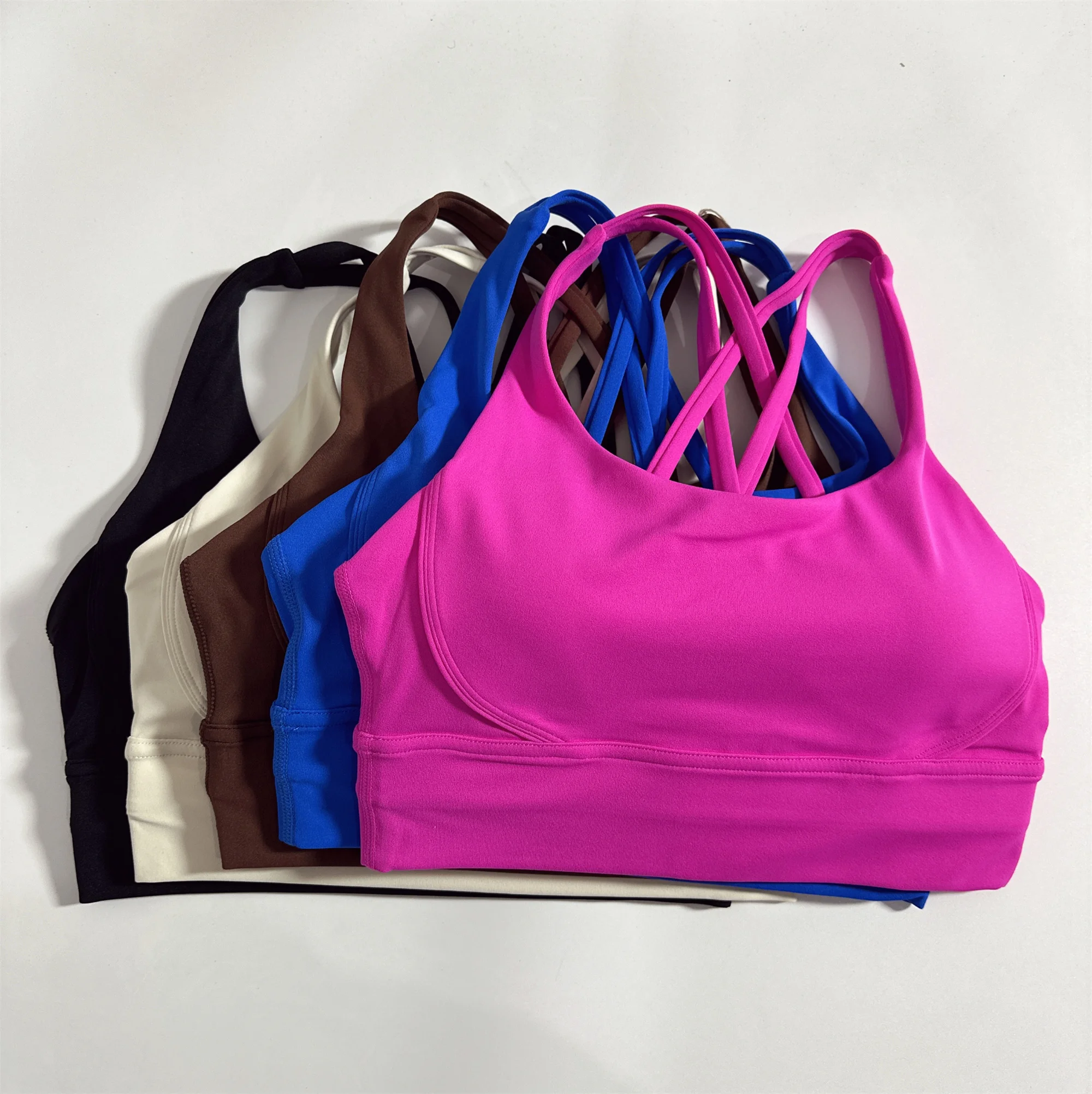 Solid Color Hot Sell Fitness Women Sport Bra Gym Yoga Vest Athletic  Cross Sexy Tight Tank Top Workout Train Soft With Chest Pad