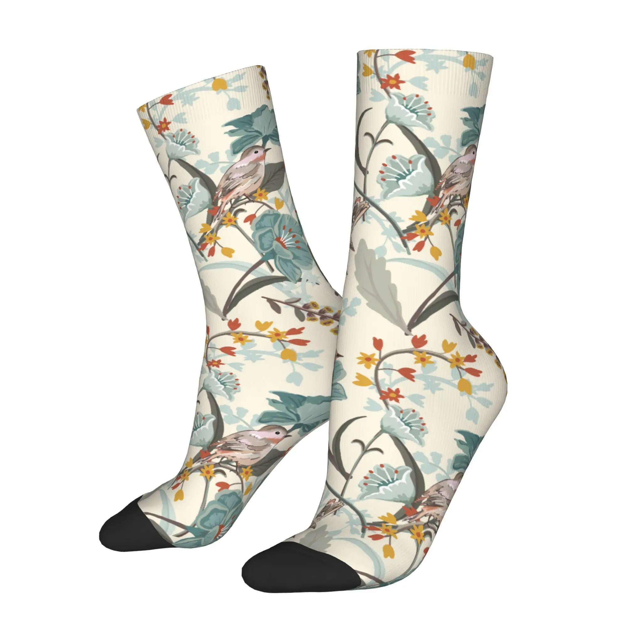 1pc Cute Bird and Beautiful Blossom Pattern Printed Men's Socks  Novelty Hip Hop Harajuku Pattern Crew Sock Casual Gift