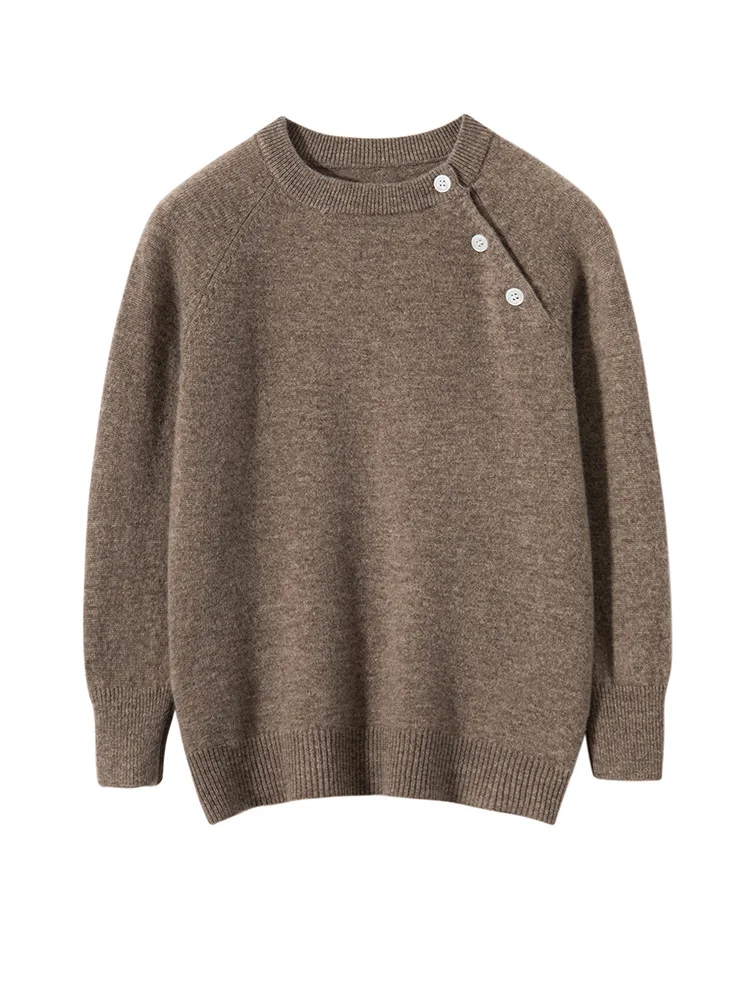 

Children Wool Sweater O-neck Slanted Shoulder Button Pullover Autumn Winter Boy Girl Kids Raglan Sleeve 100% Merino Wool Knitted