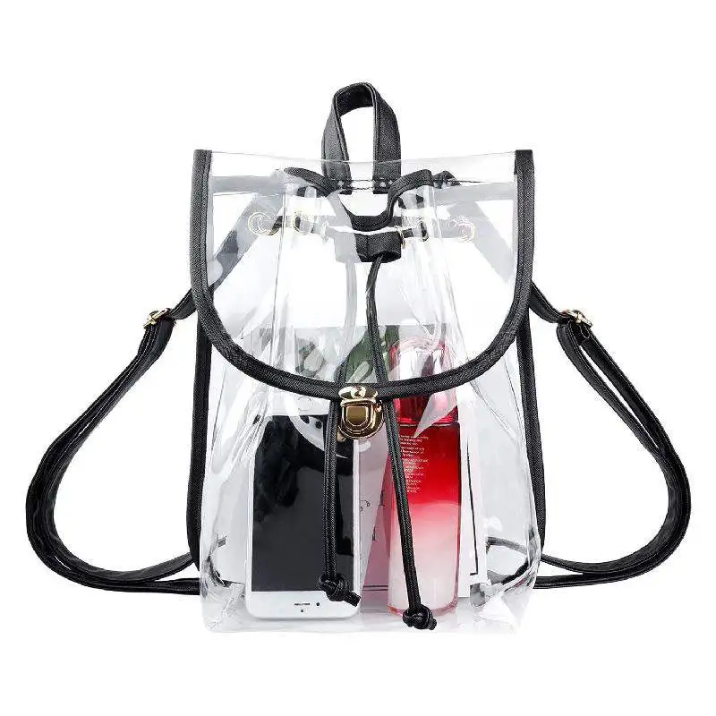 Transparent Outdoor Double Shoulder Backpack Gym Visible Sports Bag Pure Color Lock Buckle Laptop Compartment Other Scenarios