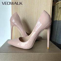 Veowalk Solid Glossy Nude Pink Women Pointy Toe Fashion Designer Stiletto Pumps Paery Wedding scarpe da sposa tacco alto taglia 3-12