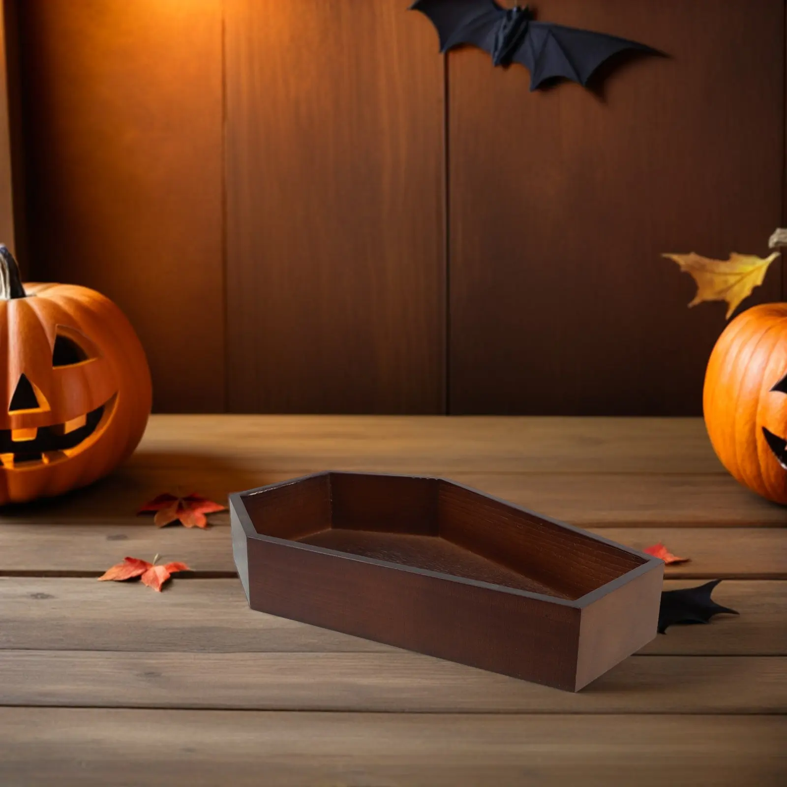 Plateau en bois en forme de cercueil gothique, 11x7 pouces, pour bonbons d'Halloween, clés, pièces de monnaie – Décoration de service et de fête