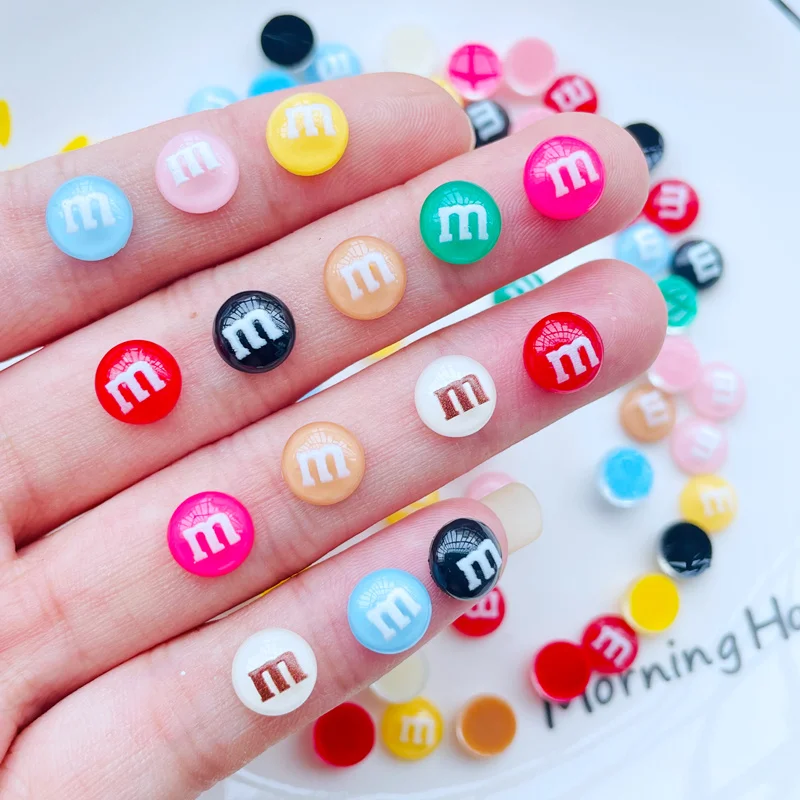 100 Pcs New Cute Mini Resin Mixed Color M Candy Series Flatback Ornament Jewelry Making Manicure Hairwear Accessories