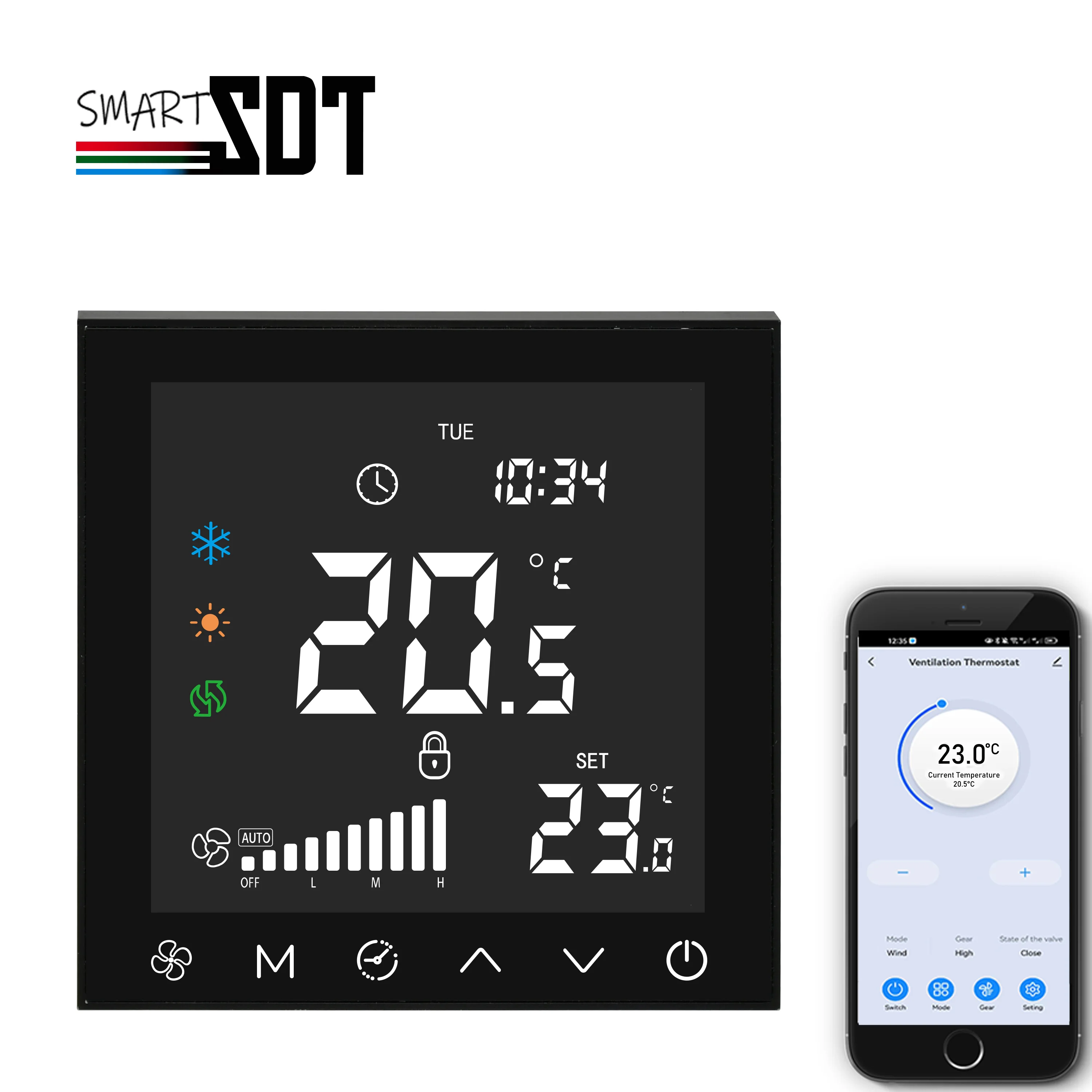 Unidade de bobina do ventilador do termostato do ar fresco para o sistema de ventilação, monitoração do filtro de 3 velocidades, interruptor quente