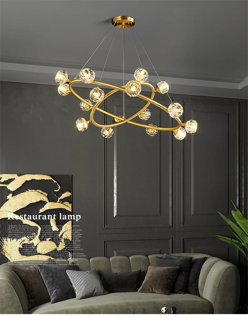 Modern LED Starry Sphere Ceiling Chandeliers All Copper Lamp Living Dining Room Pendent Lamp Home Decor Hanging Light Fixtures