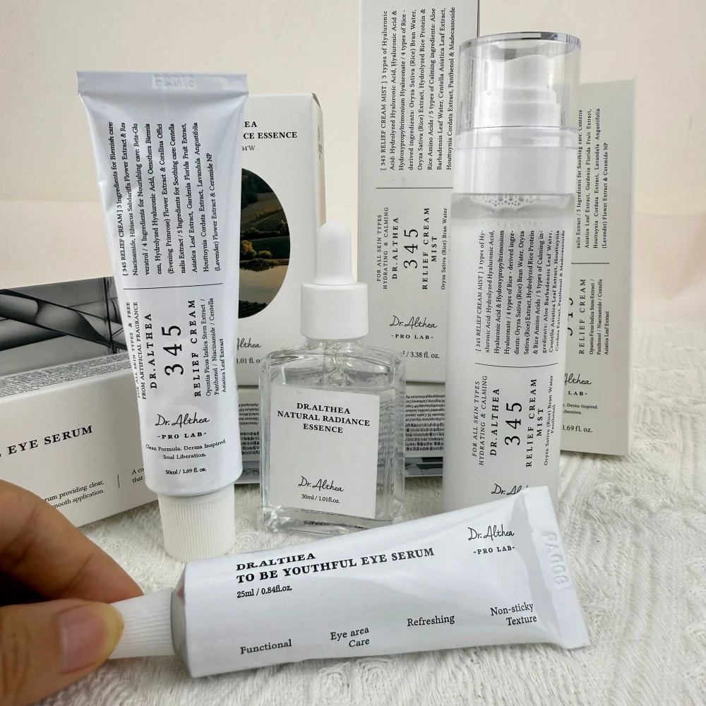 Dr.Althea 345 Relief Quartet Vegan Skincare Barrier Repair Redness Mist Brightening Essence Cream Eye Serum Sensitive Acne Skin