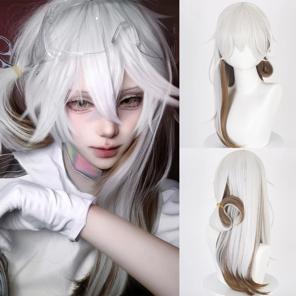 Anime Game Wigs Synthetic Long Straight White Ombre Brown Layered Cosplay Heat Resistant Wig for Daily Party