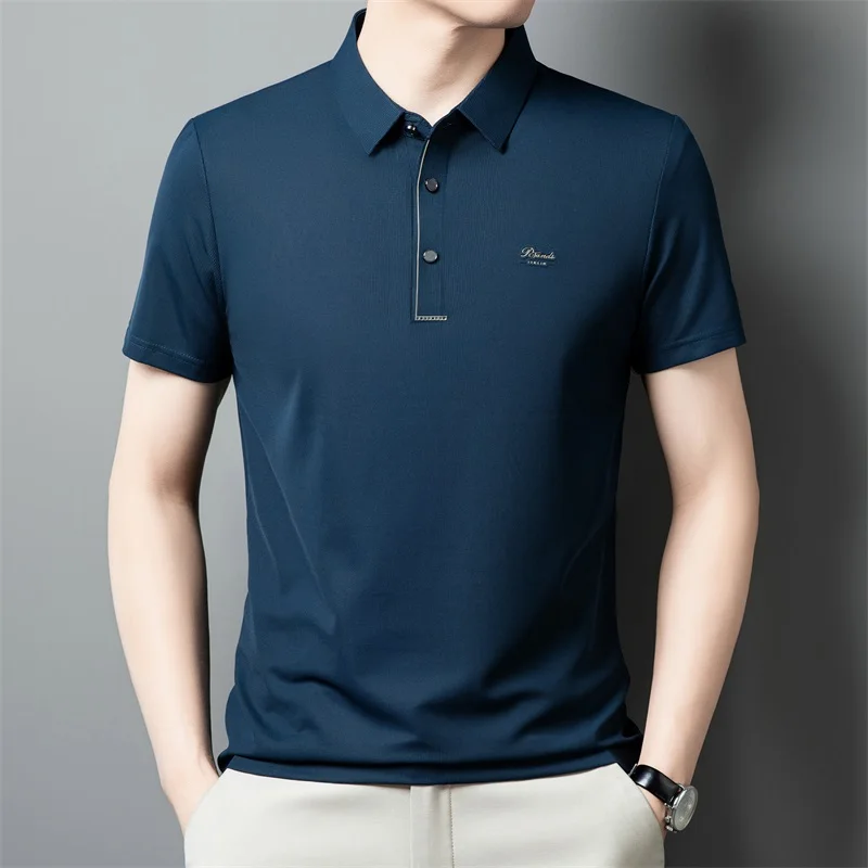 High end brand embossed polo shirt for men\'s business short sleeved cool and breathable solid color casual summer new T-shirt