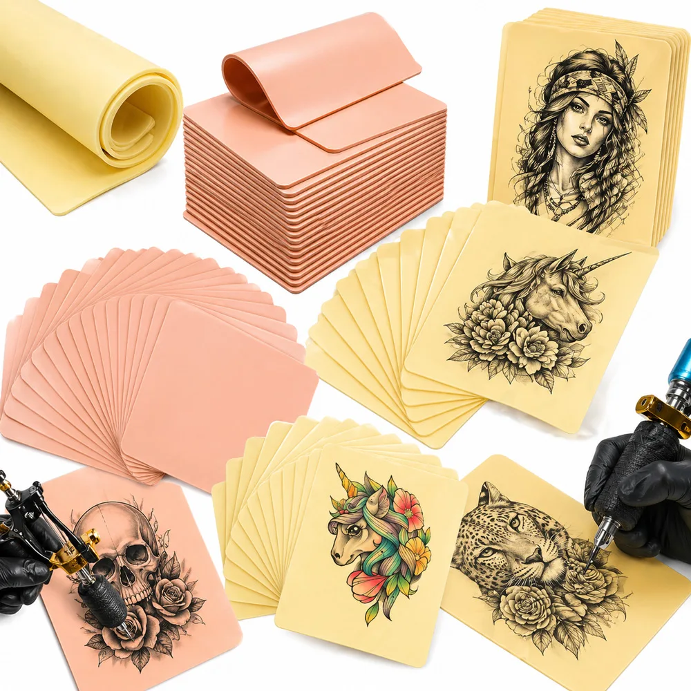 

3MM A4 Size Tattoo Practice Skin Double Sides Silicone Fake Tattoo Skin for Permanent Makeup Tattoo Beginners Tattoo Accessories