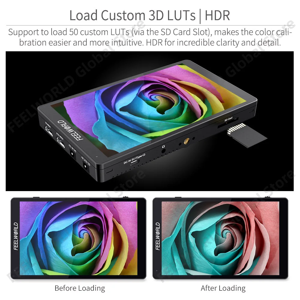 Imagem -03 - Pro Monitor de Campo Touch Screen Câmera Dslr 3d Lut 4k Ips Hdr 50hz 60hz 1920x1200 Câmeras de Vídeo Feelworld-f7