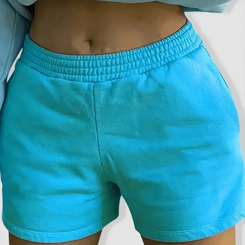 

GELITAYIN Fashion Sports Shorts For Women Three-quarter Pants Casual Slim Elastic Waist Solid Color Comfortable Wide Legs Female