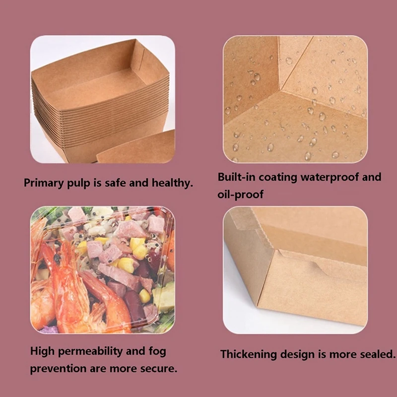 200Piece Disposable Kraft Paper Food Serving Tray Foldable Coating Snack Open Box Hot Dog Fries Chicken Box Kraft Paper