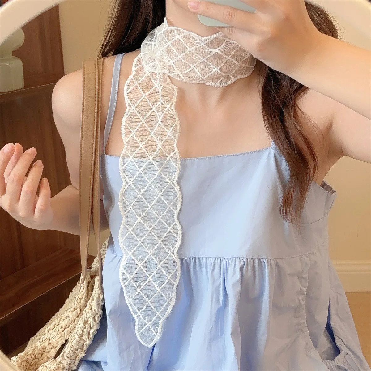 

Кружевной шарф-лента для женщин: элегантный длинный шейный платок для весны, универсальный аксессуар для украшения шеи