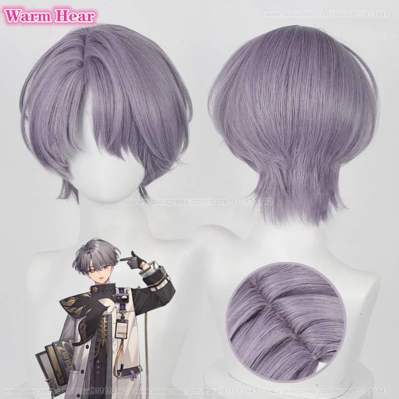 Game X Cosplay Wig Short 30cm Grey Purple Wigs Cosplay Anime Wig Heat Resistant Synthetic Party Wigs + Free Wig Cap