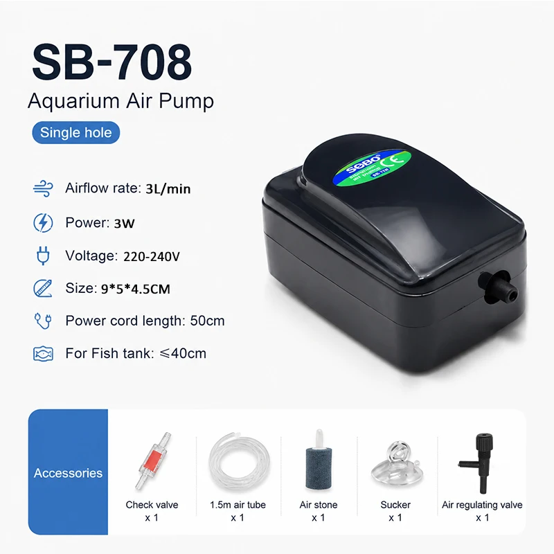 SOBO Leise Aquarium-Sauerstoffpumpe, Fischbecken-Luftpumpe mit Einstellbarer Luftmenge, Hochleistungs-Sauerstoffgenerator, Luftkompressor, Belüfter 220V – Detail 7