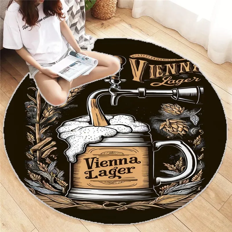 Vintage Beer Round Carpet Vintage Design Print Living Room Bedroom Summer Day Home Bedroom Rug Aesthetics Retro Mat Decoration