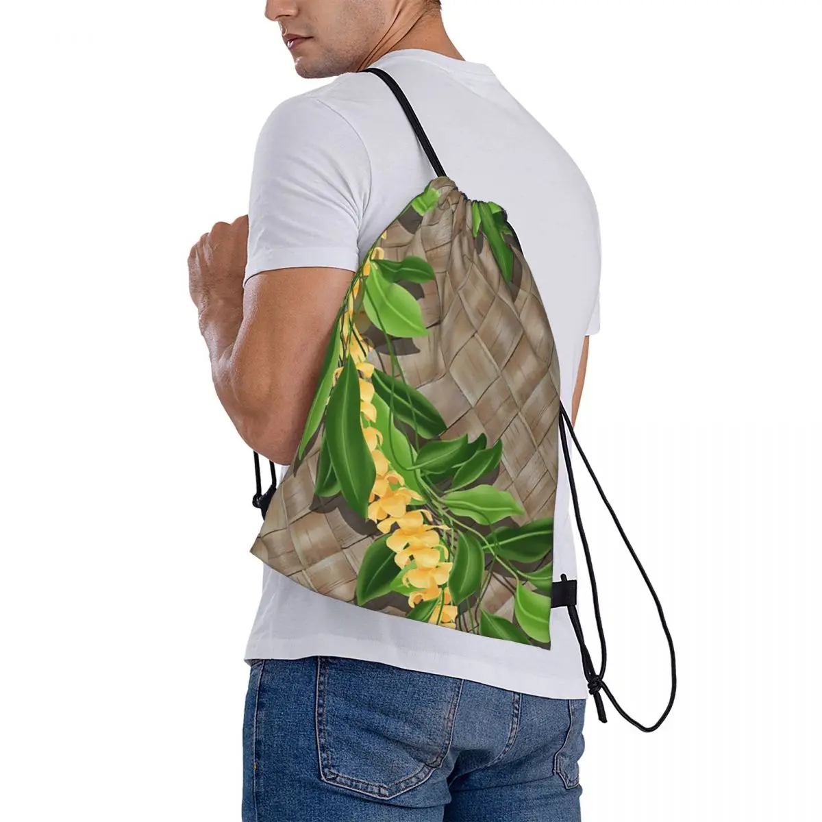 Maile Lei y Puakenikeni mochilas portátiles con cordón, paquete de cordón, bolsa deportiva de bolsillo, bolsa de libros para la escuela de viaje