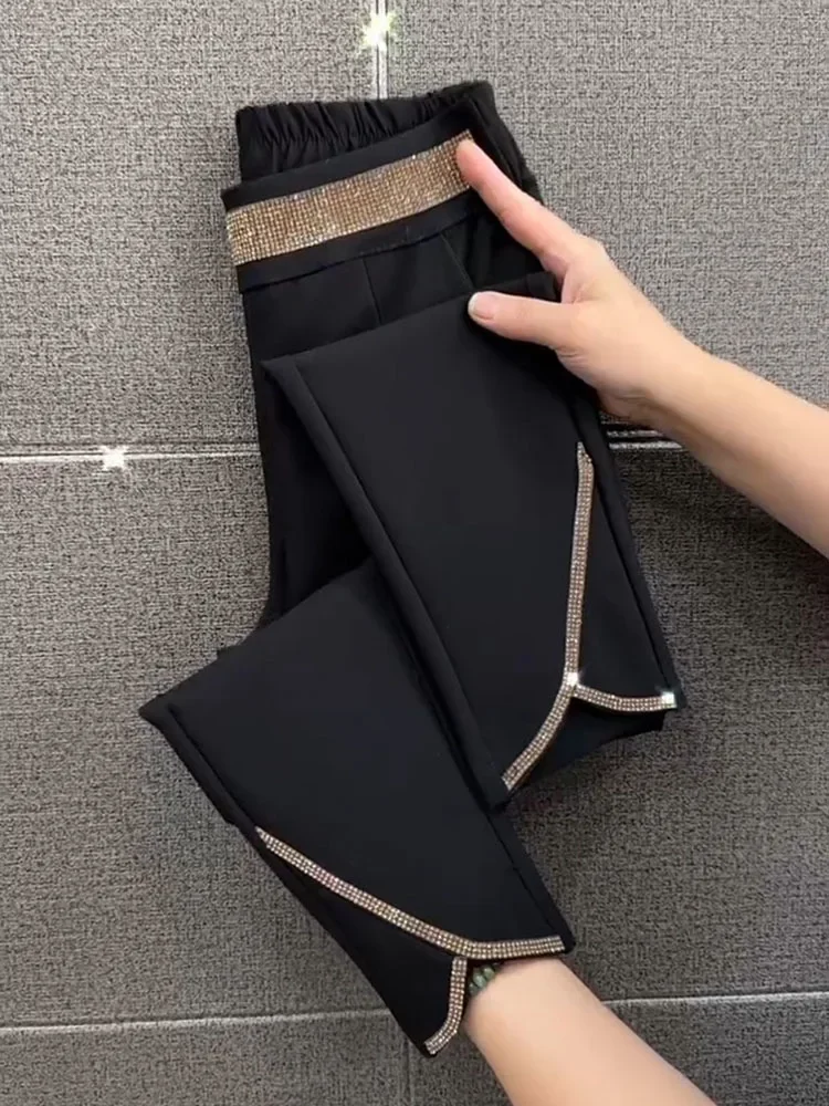 ارتفاع الخصر هارون السراويل النسائية الربيع/الخريف موضة كبيرة الحجم سراويل نسائية مرونة الخصر فضفاضة عادية مستقيم أنبوب السراويل 4XL #3