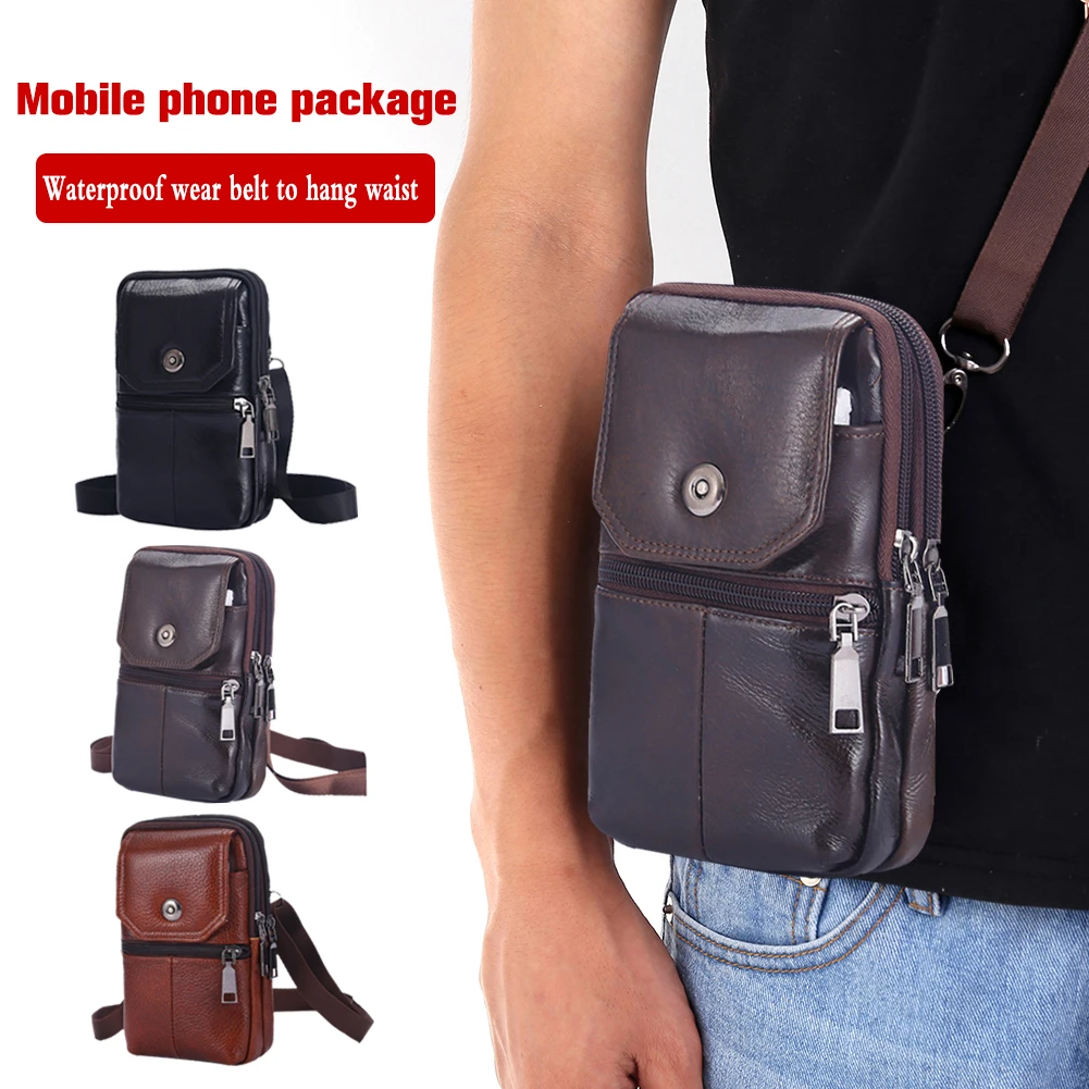 Magnetic Button Men Phone Shoulder Bags Solid Color 7.5inch Pouch Wallet Small Wallets Built in Card Pockets for Travel Shopping