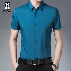 Camisa masculina de manga curta, resistente a rugas, top elegante, casual, 8 cores