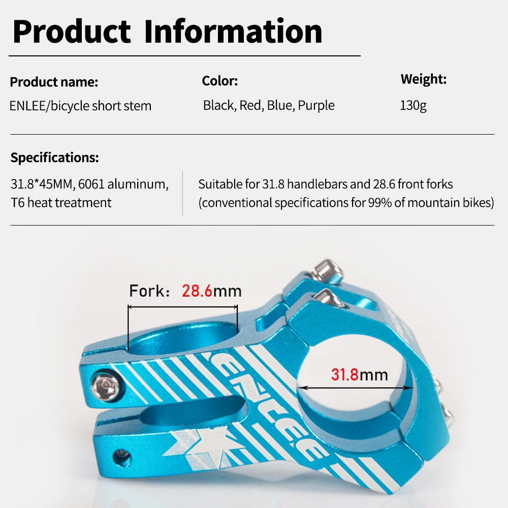 Wspornik kierownicy ENLEE MTB 31,8x45 mm Krótki wspornik kierownicy o wysokiej wytrzymałości Aluminiowy most rowerowy Wyścigi zjazdowe / Wspornik roweru szosowego — zdjęcie 5
