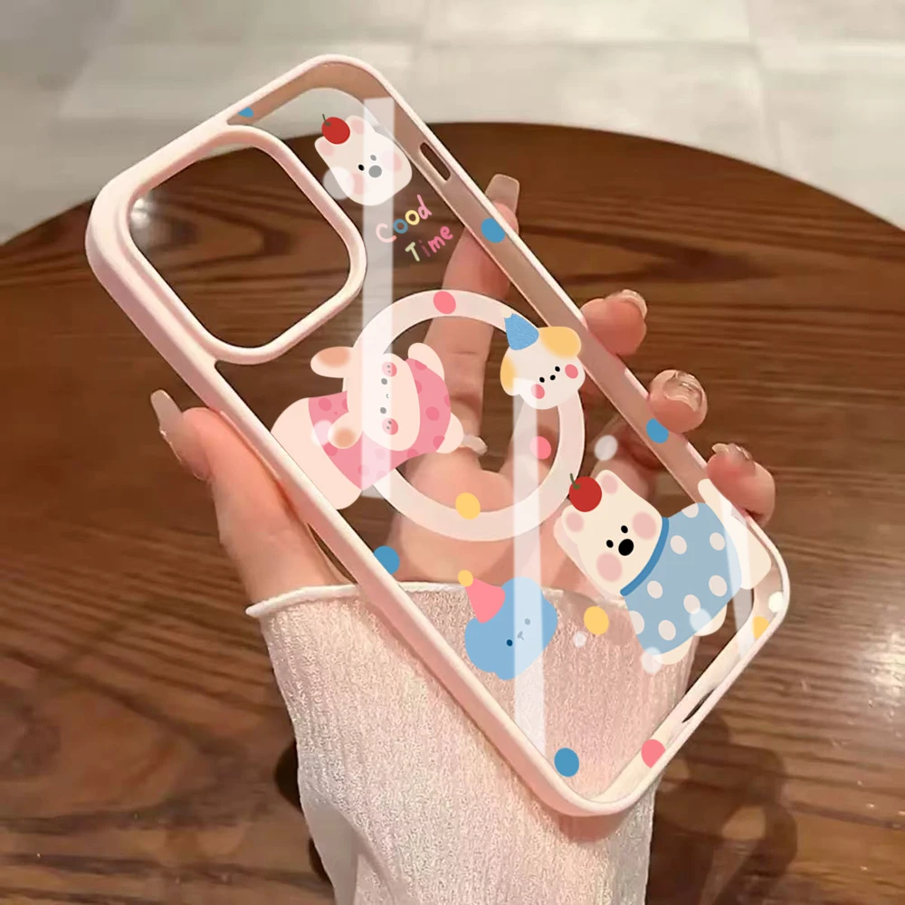 Niedliche Cartoon-Hunde Transparente Hülle für Magsafe iPhone 15 16 Pro Max 17 14 11 13 12 Pro Max Plus Hüllen Magnetisches Kabelloses Laden Coque – Detail 7